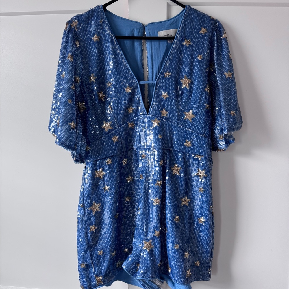 Adelyn Rae Blue and Gold Sequin Romper